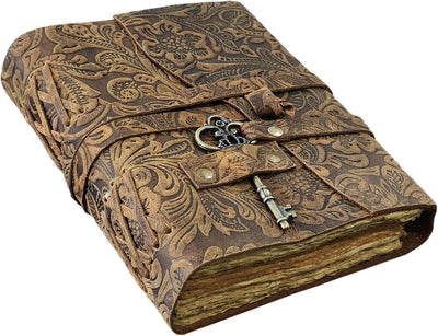 Cuaderno Vintage de Cuero de Búfalo con Patrón Floral en Relieve - Image 2