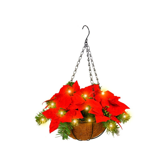 Canasta Colgante Navideña con Flores Artificiales Rojas - Decoración para Puerta - Image 4
