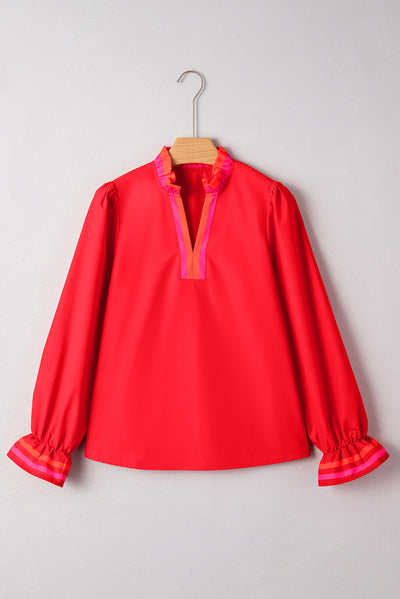 Blusa Suelta con Volantes y Cuello en V de Manga Larga - Image 10