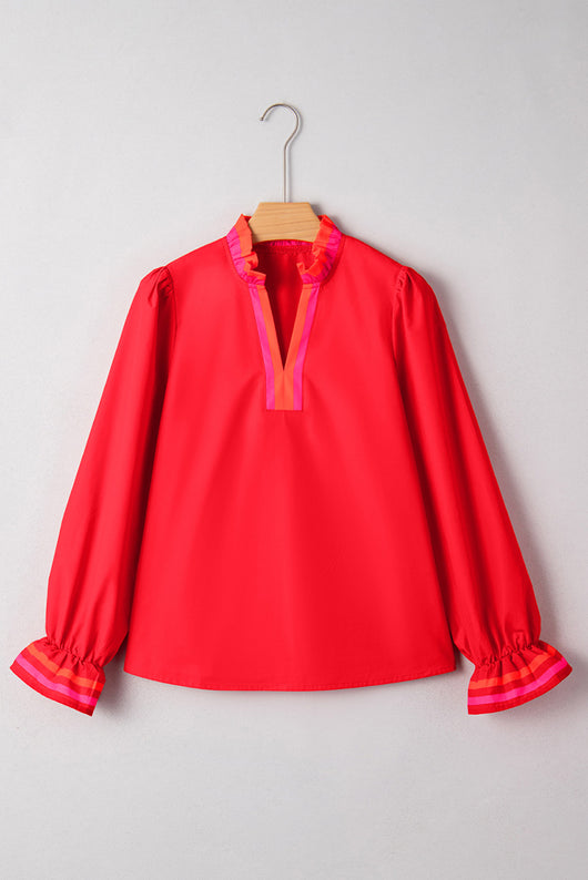 Blusa Suelta con Volantes y Cuello en V de Manga Larga - Image 10