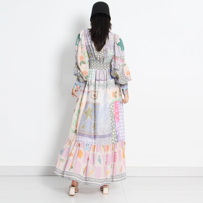 Vestido Largo Estilo Resort con Cuello de Pie y Mangas Largas Estampado para Mujer - Image 9