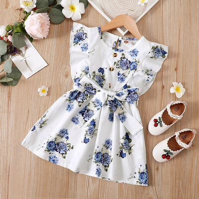 Vestido Infantil Floral con Volantes y Cinturón para Niñas - Image 13