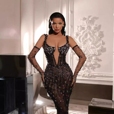 Vestido de Malla Elegante con Cristales Brillantes y Cintura Ajustada - Image 5