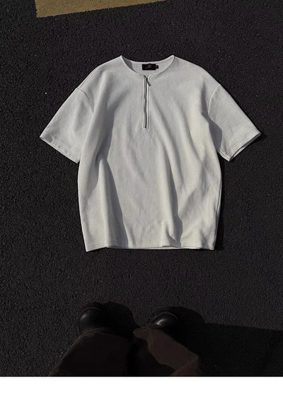 Playera Manga Corta Cuello Medio Cierre con Textura Waffle para Hombre - Image 11