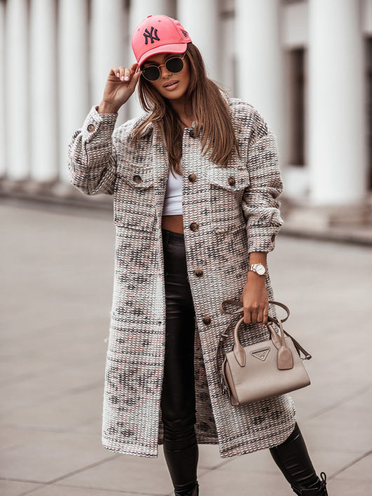 Abrigo de Lana para Mujer con Botones y Estampado - Manga Larga Cuello V Otoño Invierno - Image 10