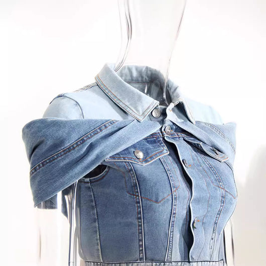 Camisa Denim Ajustada Efecto Reductor con Diseño Moderno - Image 4