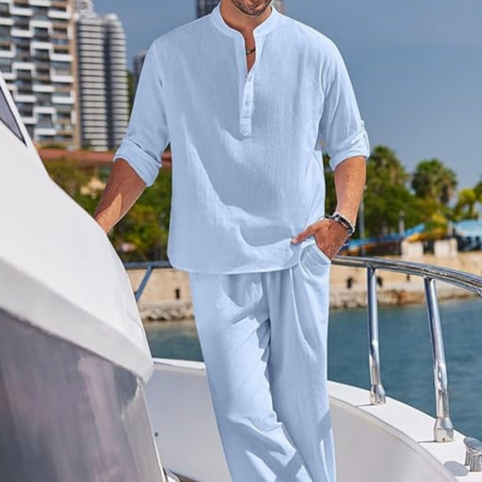Conjunto Casual Hombre: Playera Manga Larga y Pantalón Sólido Tendencia