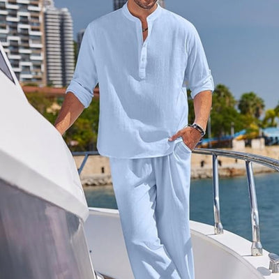 Conjunto Casual Hombre: Playera Manga Larga y Pantalón Sólido Tendencia