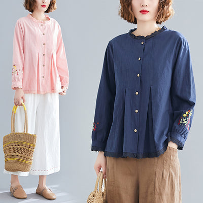 Blusa Oversized con Encaje Bordado en Cuello y Mangas Largas - Image 5