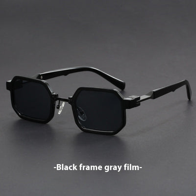 Retro polygon sunglasses for women with a leopard print frame and blue-tinted lenses. - Image 21