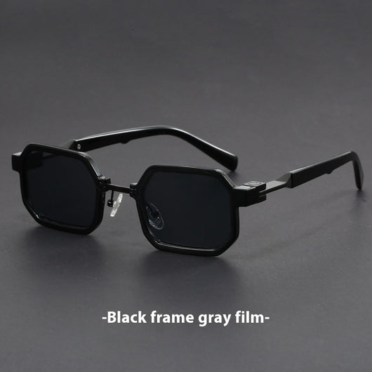 Retro polygon sunglasses for women with a leopard print frame and blue-tinted lenses. - Image 21