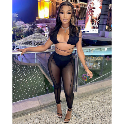 Leggings Negros de Malla Elástica Ajustados - Image 3