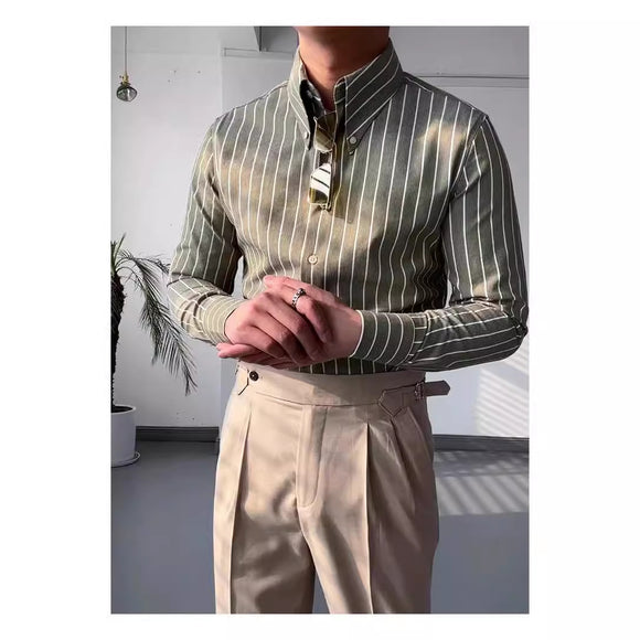Camisa Casual de Negocios a Rayas Manga Larga para Hombre