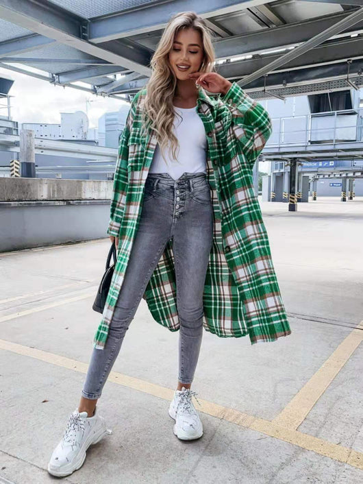Camisa Cuadriculada Oversized de Largo Extendido