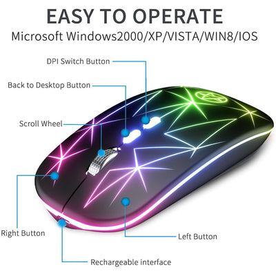 Ratón Inalámbrico Bluetooth Dual Mode con Luz LED, 5 Botones y Rueda de Metal - Image 3