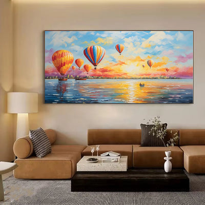 Cuadro de Lienzo Abstracto con Globo Aerostático y Barco en Óleo - Arte Moderno para Sala de Estar - Image 4