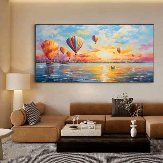 Cuadro de Lienzo Abstracto con Globo Aerostático y Barco en Óleo - Arte Moderno para Sala de Estar - Image 4