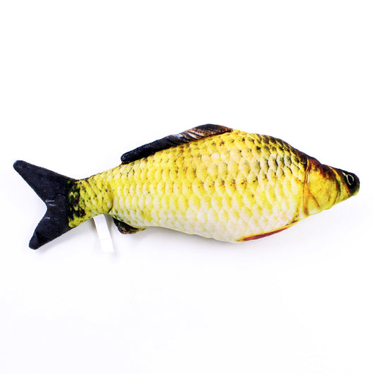 Two plush fish cat toys, one large and one small, with realistic green and brown scale patterns. - Image 23