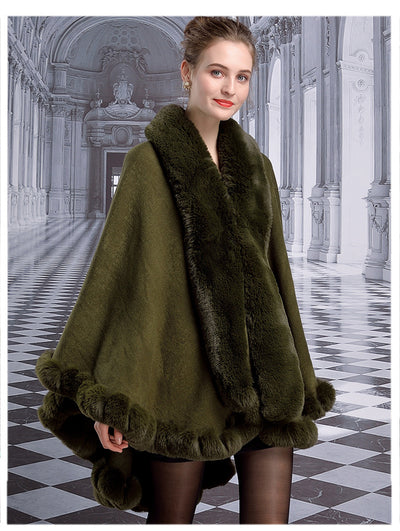 Capa de Lujo con Cuello de Piel de Conejo Rex para Mujer - Image 14
