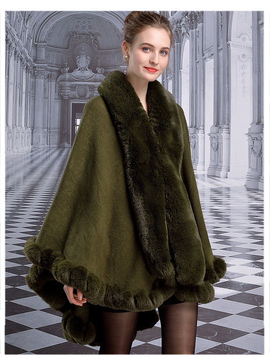Capa de Lujo con Cuello de Piel de Conejo Rex para Mujer - Image 14