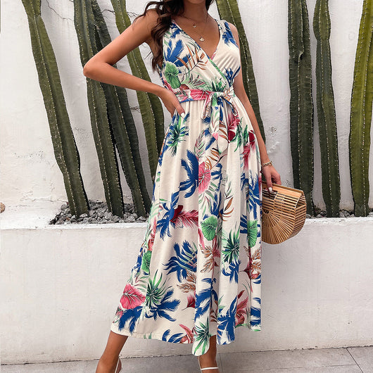 Vestido Camisola Resort con Encaje y Cordones Estampado - Image 4
