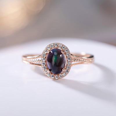 Anillo de Plata 925 con Ópalo Negro Natural y Baño de Oro Rosado - Image 5