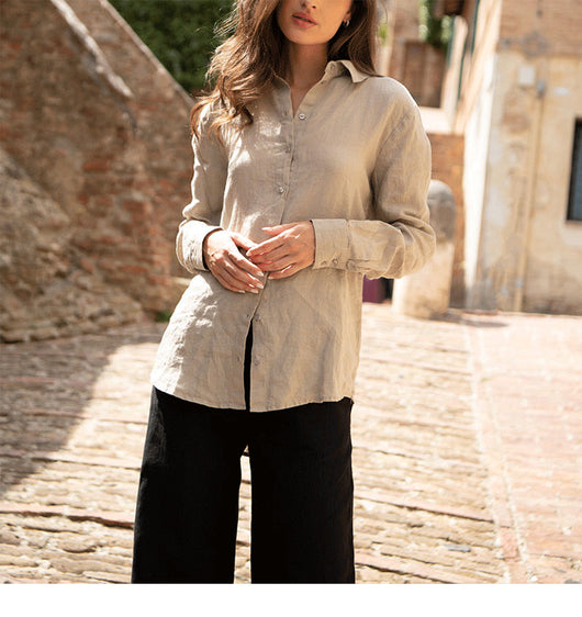 Cardigan Slim Fit de Lino y Algodón - Blusa Casual Elegante para Mujer - Image 16