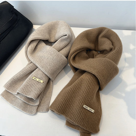 Bufanda Tejida Coreana de Color Liso para Mujer