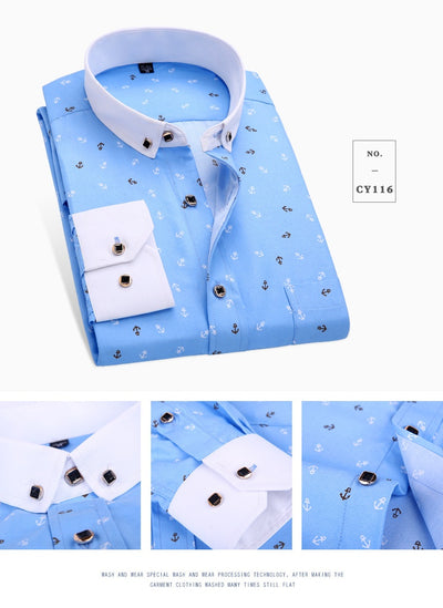 Camisa Estampada de Manga Larga Estilo Coreano para Hombre - Image 28