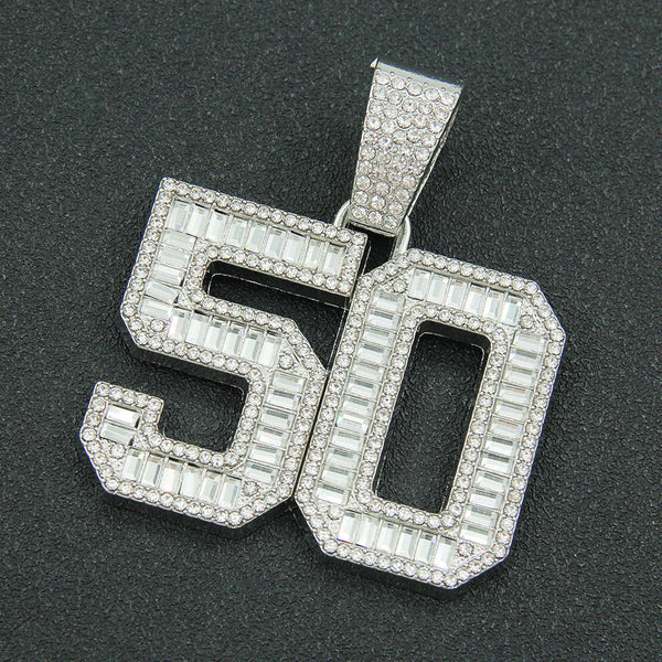 Collar Colgante Número 50 con Diamantes Completos para Hombre - Image 5