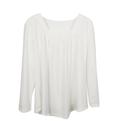Blusa Plisada Cuello Cuadrado Manga Larga Talla Grande Algodón Imitación - Image 15