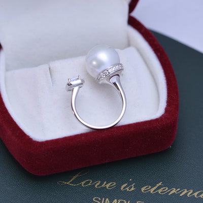 Anillo de Perla de Agua Dulce Blanca 12-13mm Plata 925 Estilo Cubo de Azúcar Ajustable - Image 7