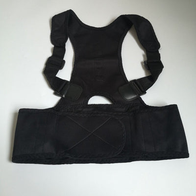 Beige magnetic posture correction belt worn on a woman's back over a black top, showing shoulder and waist support. - Image 5