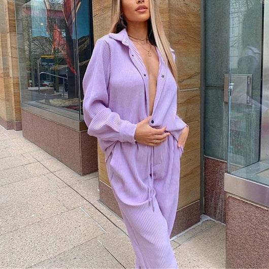 Traje Ejecutivo con Pantalón Ancho - Camisa de Solapa y Elegancia Diaria