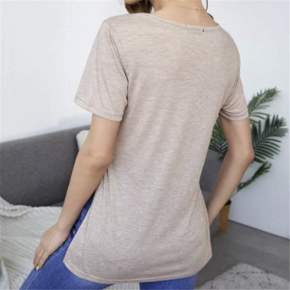 Blusa Casual com Decote V e Fenda Lateral