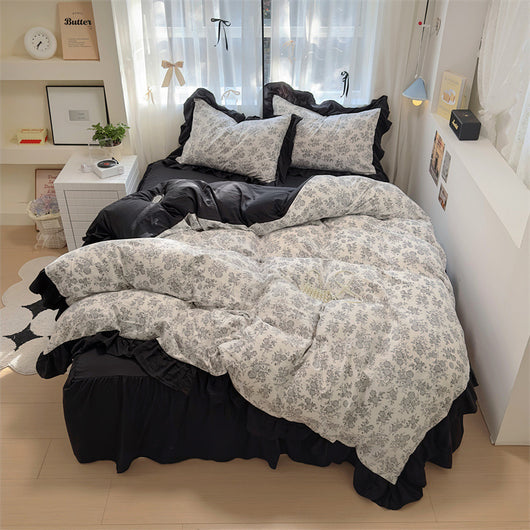 Juego de Cama Algodón Lavado Encaje Tulipán Estilo Coreano 4 Piezas - Image 4