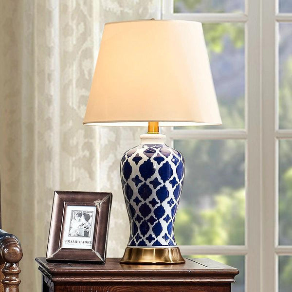 Lámpara de Mesa Porcelana Azul y Blanca Estilo Minimalista Moderno Lujo Americano