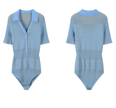 Blusa Fresca de Seda Helada Azul Cuello V - Camiseta Slim Fit para Verano - Image 9