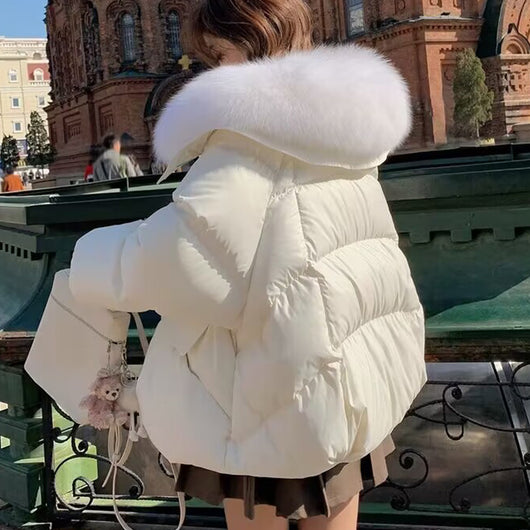 Abrigo Acolchado de Plumón con Cuello de Piel para Mujer - Chaqueta Corta Térmica Invierno - Image 2
