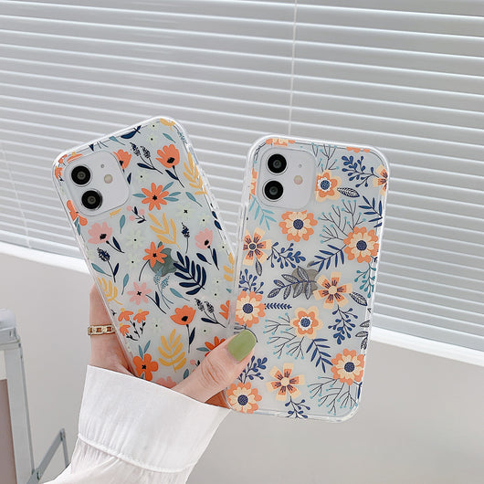 Funda Transparente Bicolor con Flores Pintadas para Móvil