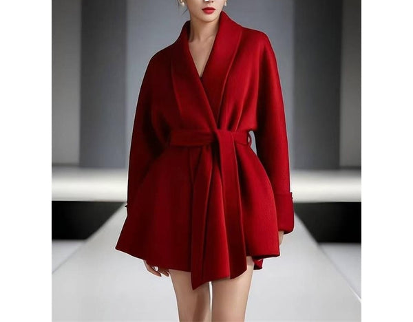 Abrigo Reversible de Cachemira Rojo Otoño Invierno para Mujer
