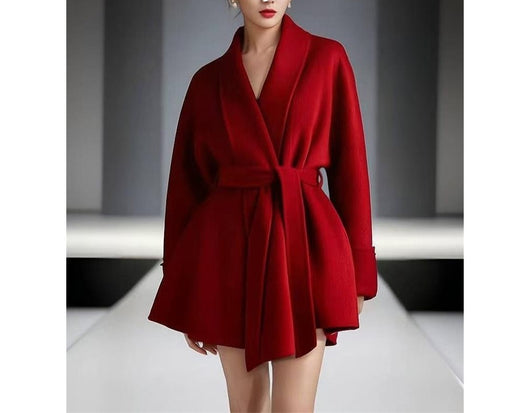 Abrigo Reversible de Cachemira Rojo Otoño Invierno para Mujer - Image 2