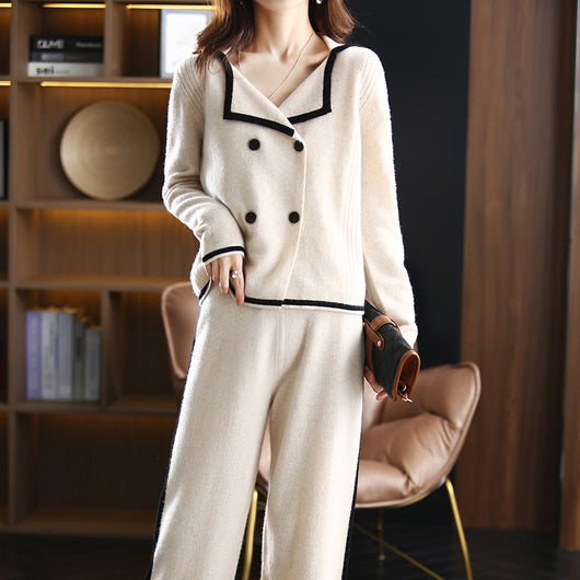 Conjunto Elegante Cardigan y Pantalón Ancho con Perfume