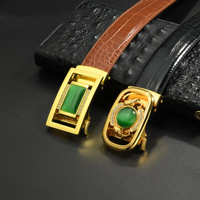 Cinturón Automático de Jade con Patrón de Diamantes y Hebilla de Aleación - Image 3
