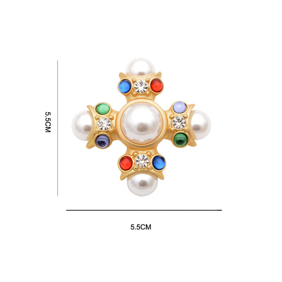 Broche Cruz de Perlas de Vidrio Coloreado
