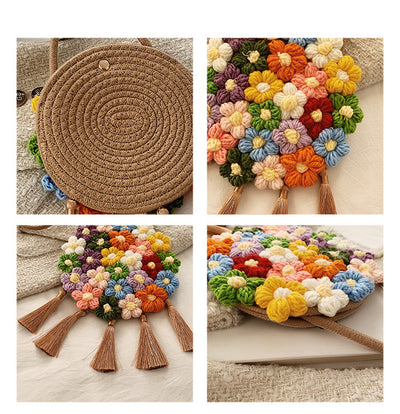 Bolsa Redonda Étnica Esponjosa para Mujer - Diseño Floral 2025 - Image 30