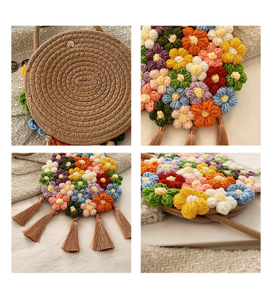 Bolsa Redonda Étnica Esponjosa para Mujer - Diseño Floral 2025 - Image 30