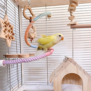 Bright green 150cm spiral rope bird perch with a metal clip, designed for climbing and perching in bird cages. - Image 17