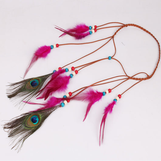 Adorno para cabello con cuerda de cuero y pluma de pavo real - Image 10