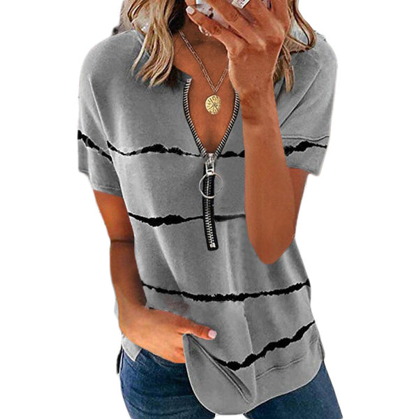 Camiseta Suelta para Mujer con Cremallera, Estampado y Rayas - Image 3